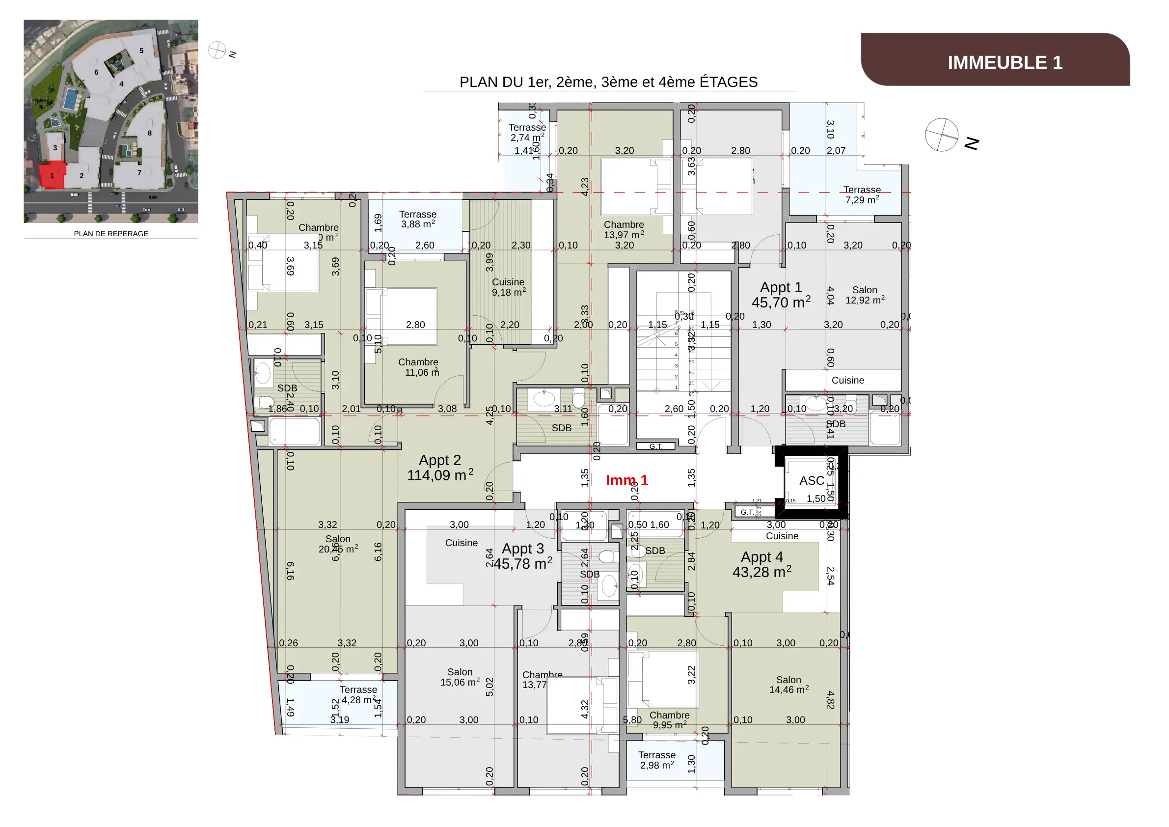 IMMEUBLE 1 - PLAN DU 1er, 2ème, 3ème et 4ème ÉTAGES