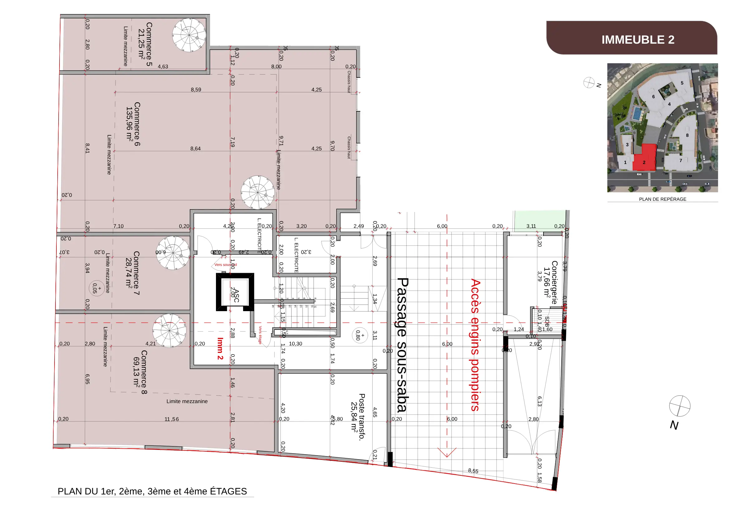 IMMEUBLE 2 - PLAN DU 1er, 2ème, 3ème et 4ème ÉTAGES